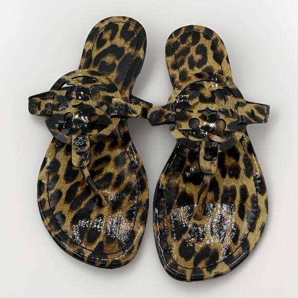 Tory Burch Miller Natural Leopard Patent Leather Sandals Sz 8 M - Picture 1 of 11